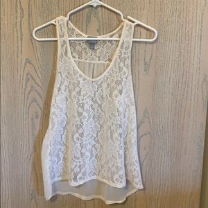 Sheer, lace racer back tank top